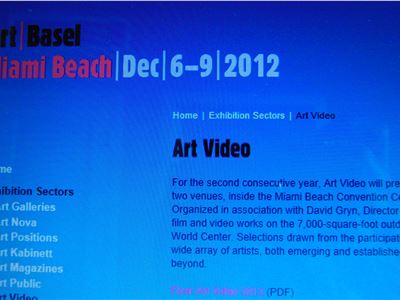 Art Basel - Miami Beach.  Art Video Program 2012