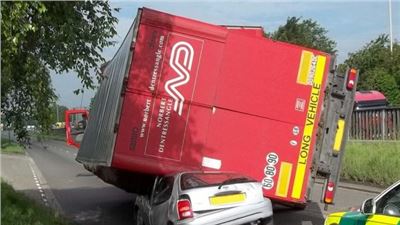 Brave young woman managed to scramble out of crushed passenger side