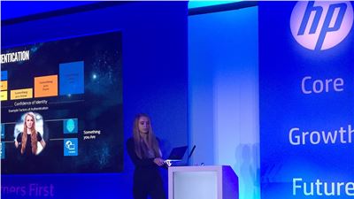 Marika Dziuba takes to the stage in London at the HP Partner First event evangelising Intel Authenticate and Intel Security. 