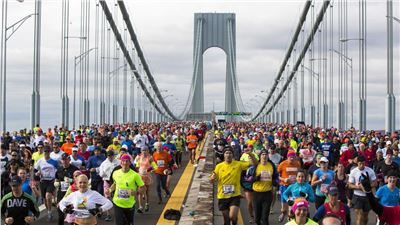 New York City Marathon at the start between controls and police