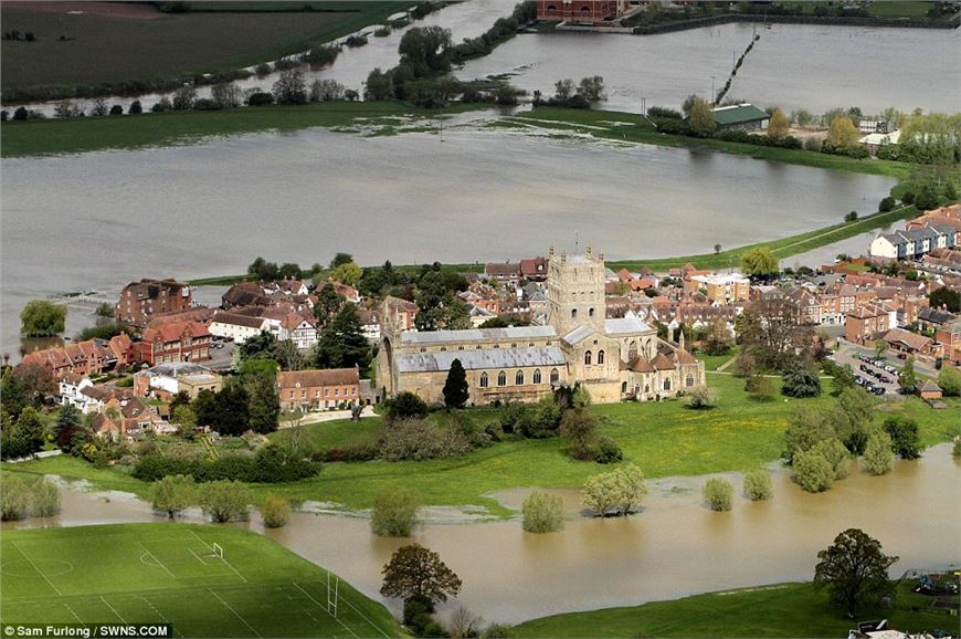 Not again! Flood-hit Tewkesbury devastated in 2007 is back under water after the wettest April on record