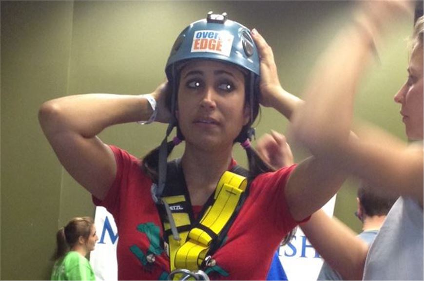 Rappeling over the edge of a 32 story Bldg.in downtown Austin to help "Make a Wish" come True!